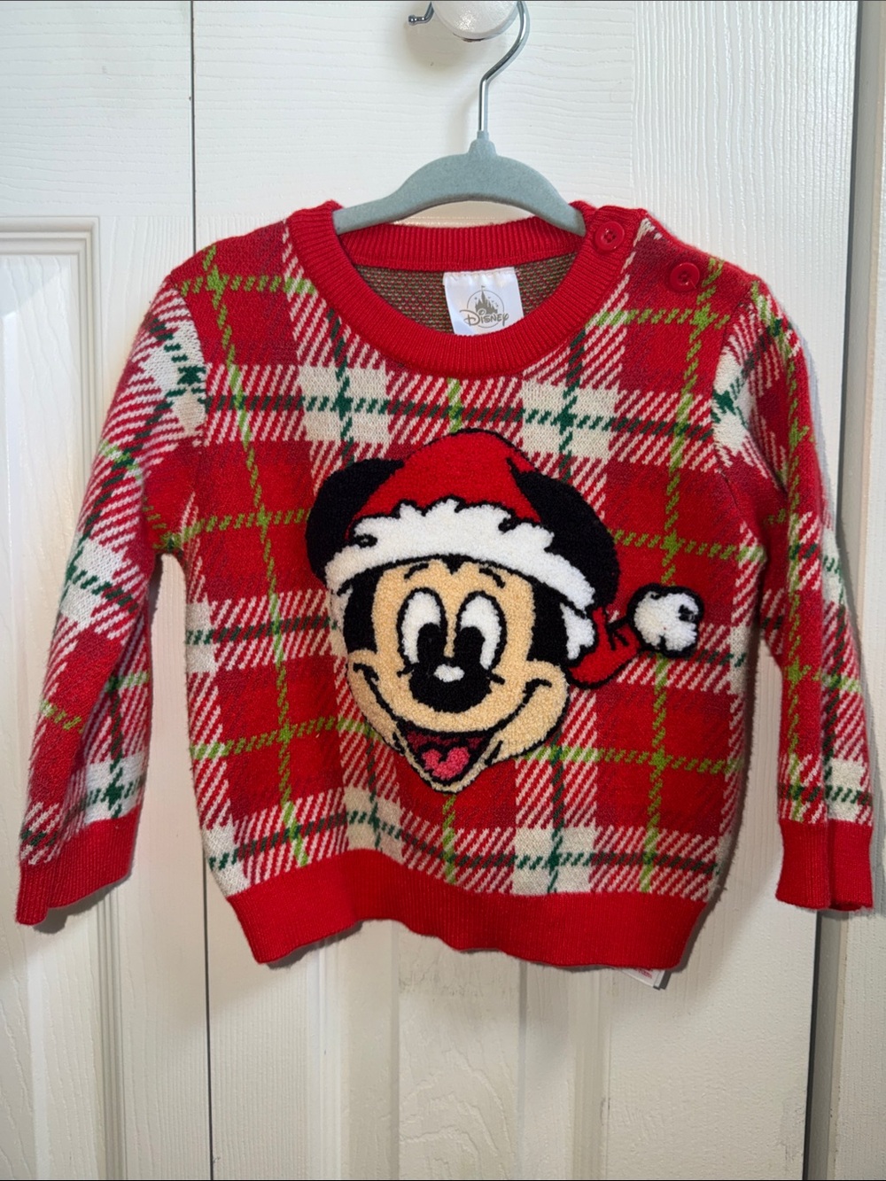 Disney Toddler Red Plaid Mickey Holiday Sweater